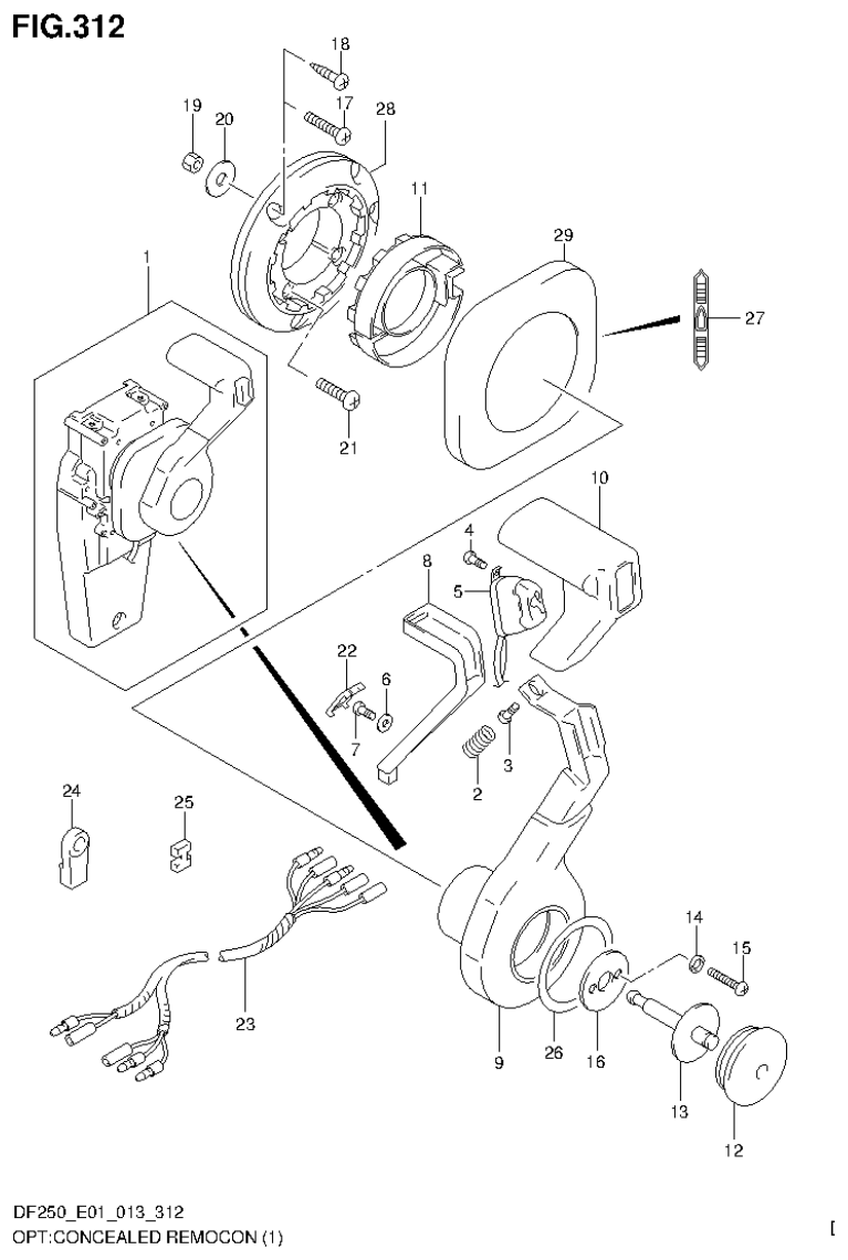 Suzuki DF200T, DF200Z, DF225T, DF225Z, DF250T, DF250Z OPT:CONCEALED REMOCON (1) parts diagram